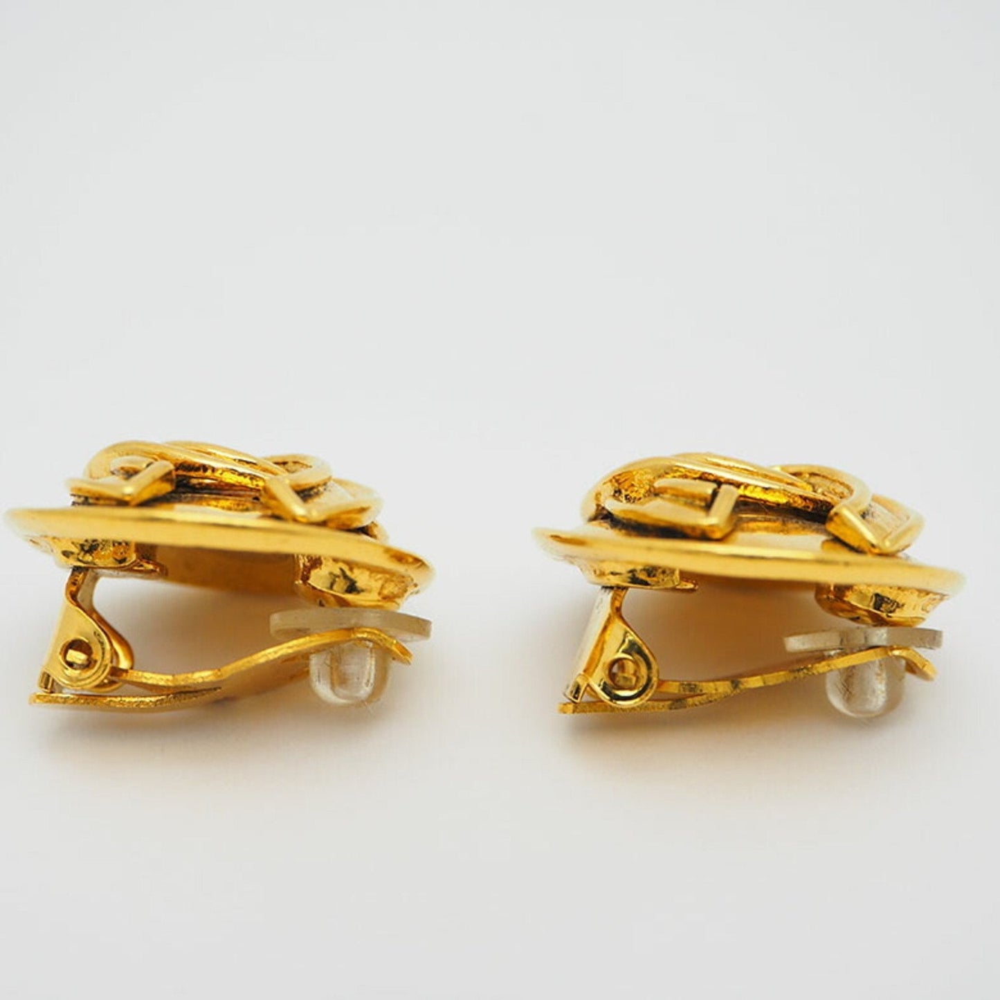 CHANEL 94P   Round Coco Earrings Gold Border Logo