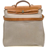 Hermes Beige Brown Canvas Leather Handbag ( )