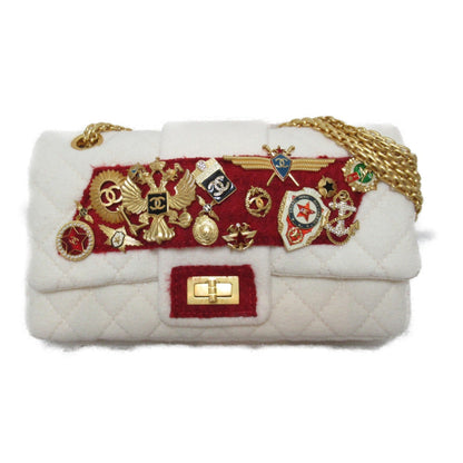 CHANEL 2.55 ChainShoulder Bag White Feutre