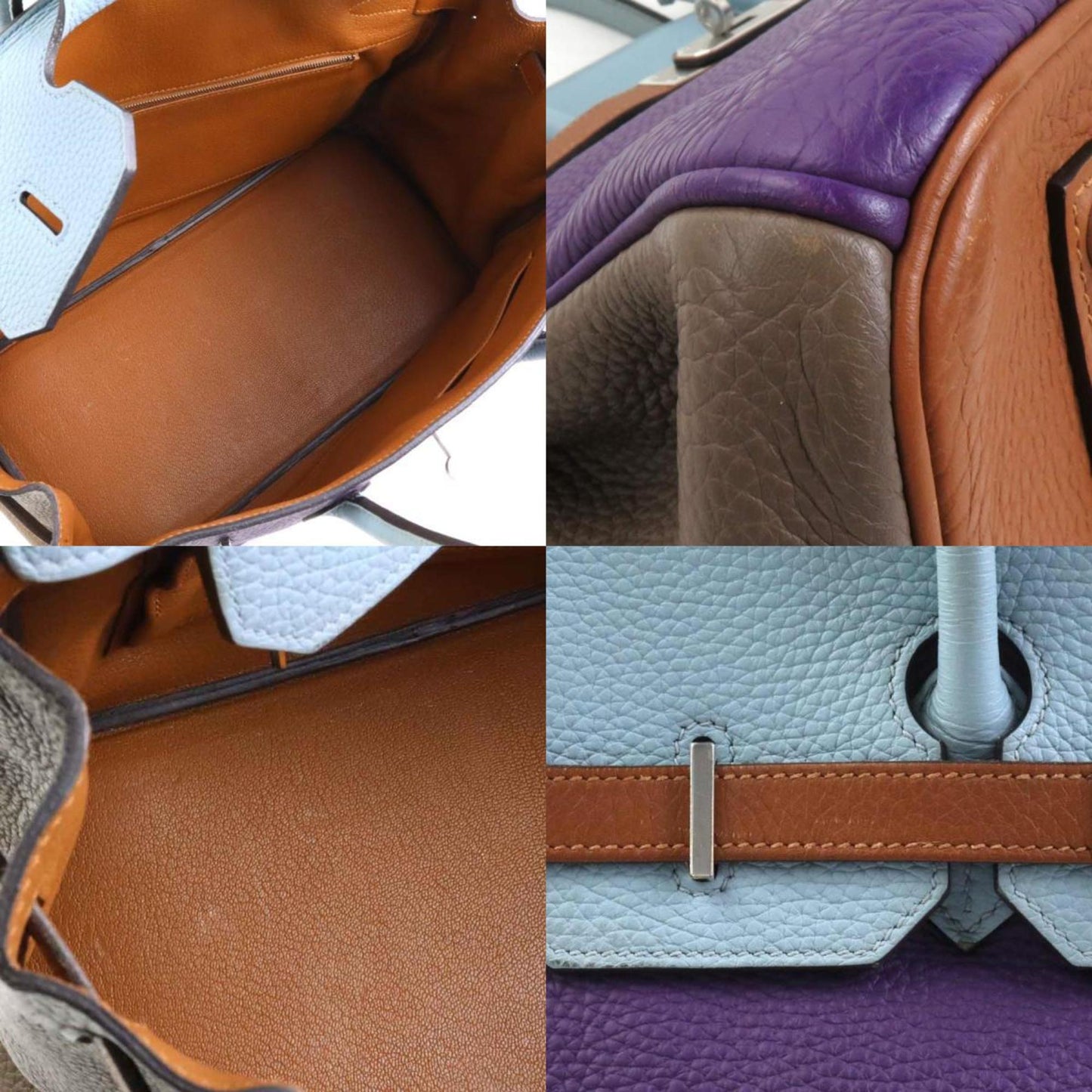 Hermes Blue Obscurs Etain Etoupe Gray Ultra Violet Taurillon Clemence Leather Handbag ( )