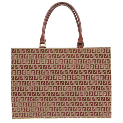 FENDI Zucca Tote Bag Red x Beige Canvas Leather Briefcase Women's