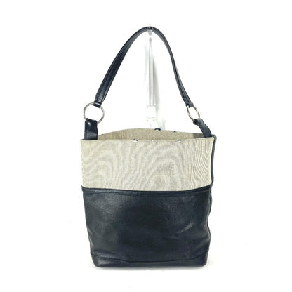 Hermes Black Gray Toile H Coated Canvas Shoulder Bag Tote Bag ( )