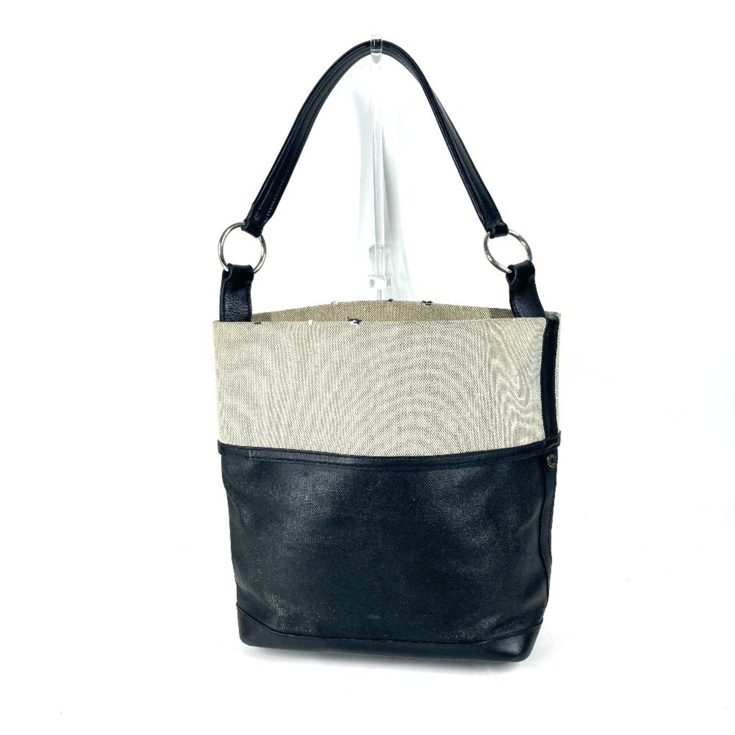 Hermes Black Gray Toile H Coated Canvas Shoulder Bag Tote Bag ( )