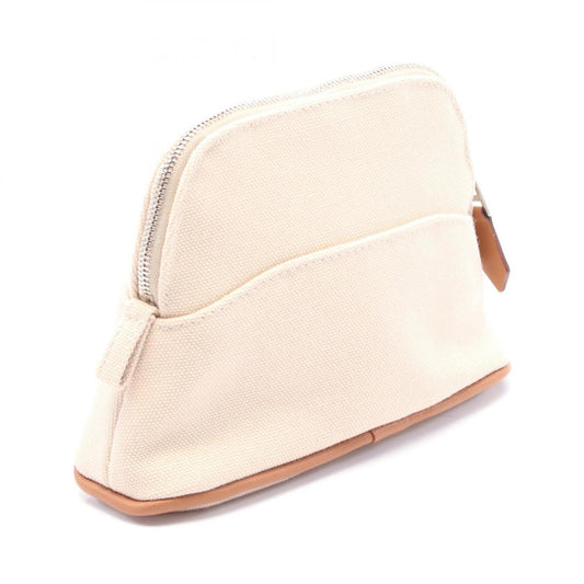Hermes Beige Brown Natural Canvas Leather Pouch ( )