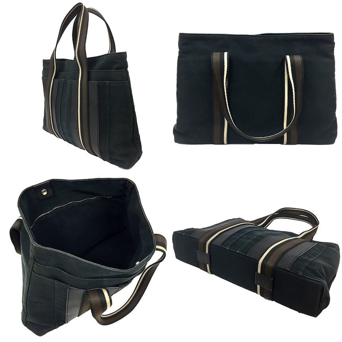 Hermes Black Canvas Leather Tote Bag ( )