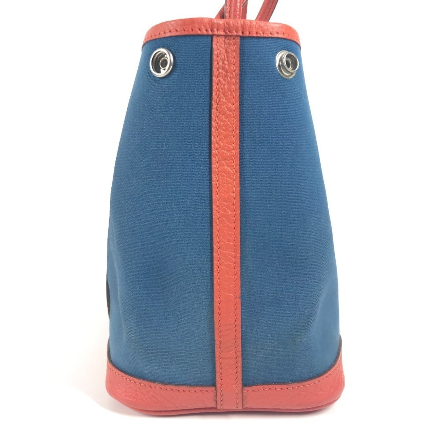 Hermes Blue Orange Canvas Leather Handbag Tote Bag ( )