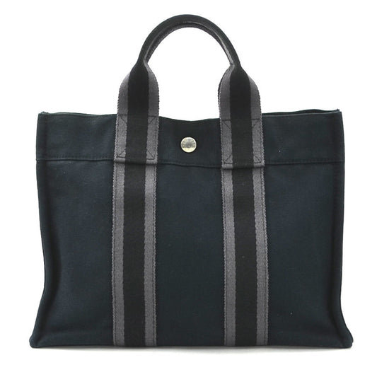 Hermes Black Gray Cotton Handbag ( )