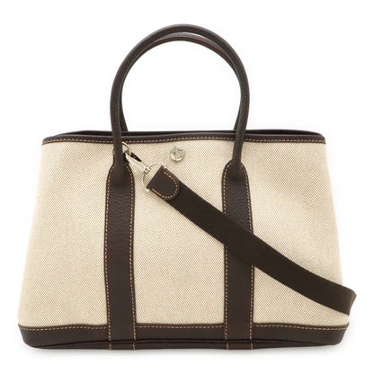 Hermes Brown Natural Toile H Leather Handbag Tote Bag ( )