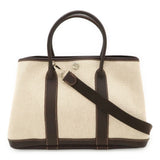 Hermes Brown Natural Toile H Leather Handbag Tote Bag ( )