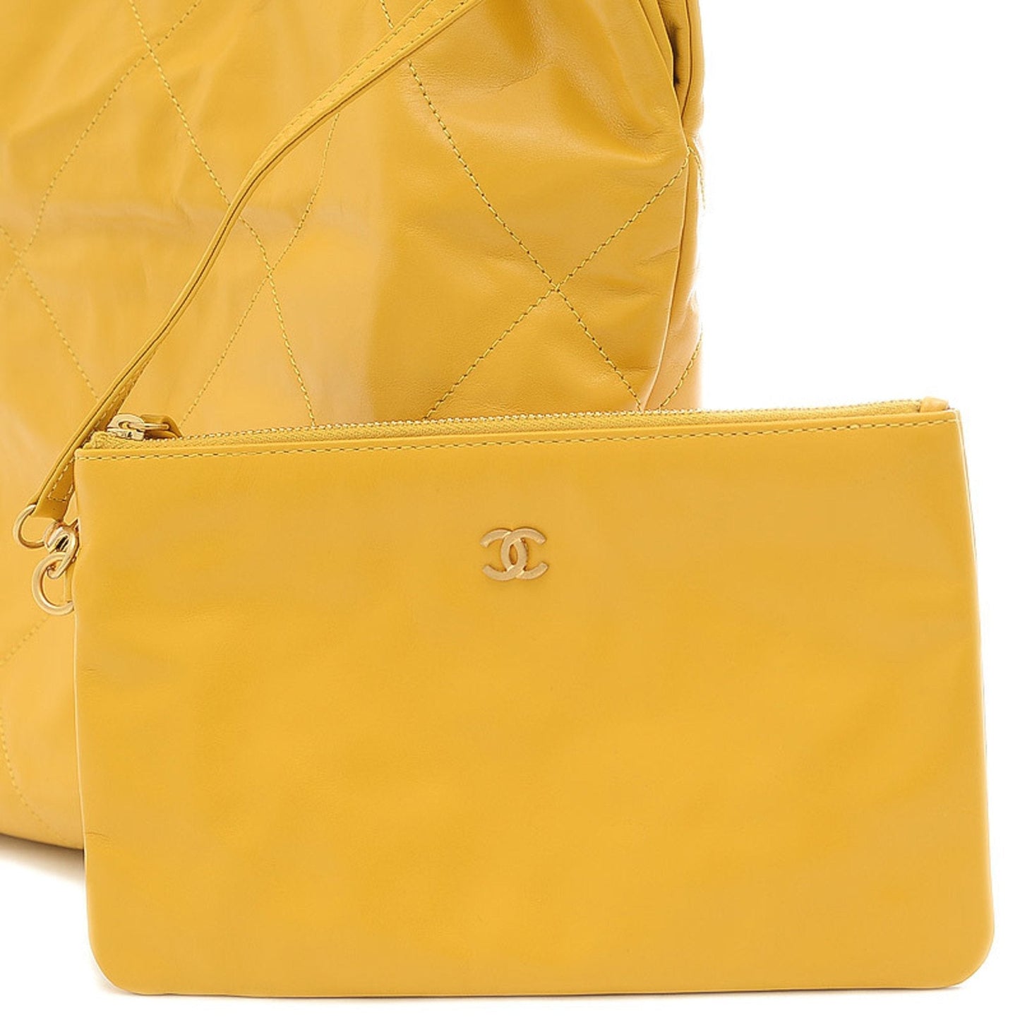Chanel 22 Chain Shoulder Bag with Small Pouch Leather Yellow AS3260