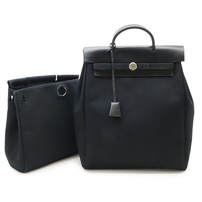 Hermes Black Toile Officier Leather Backpack Handbag ( )