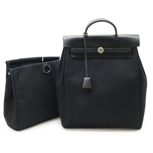 Hermes Black Toile Officier Leather Backpack Handbag ( )