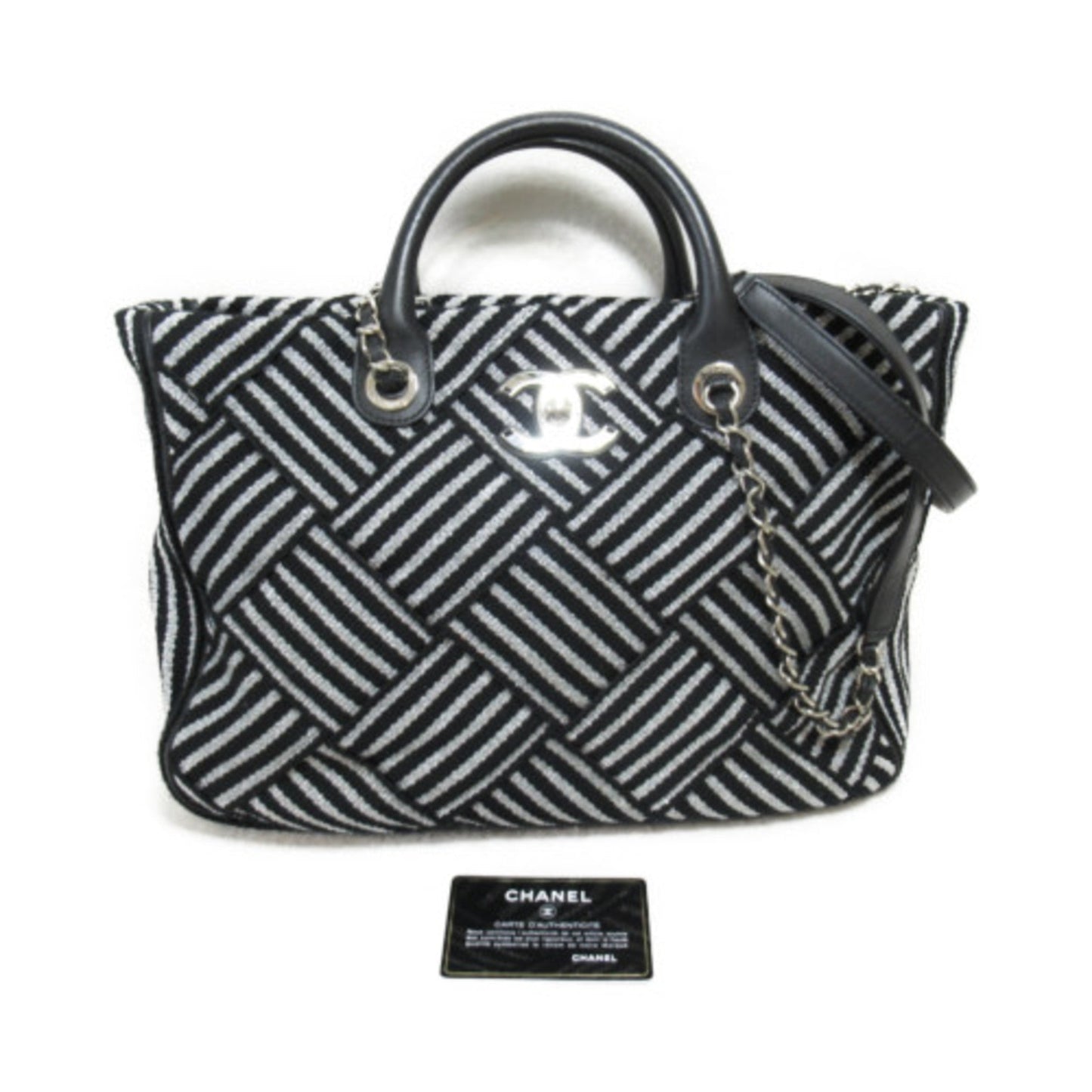 CHANEL 2way shoulder bag Black Silver Nylon polyester