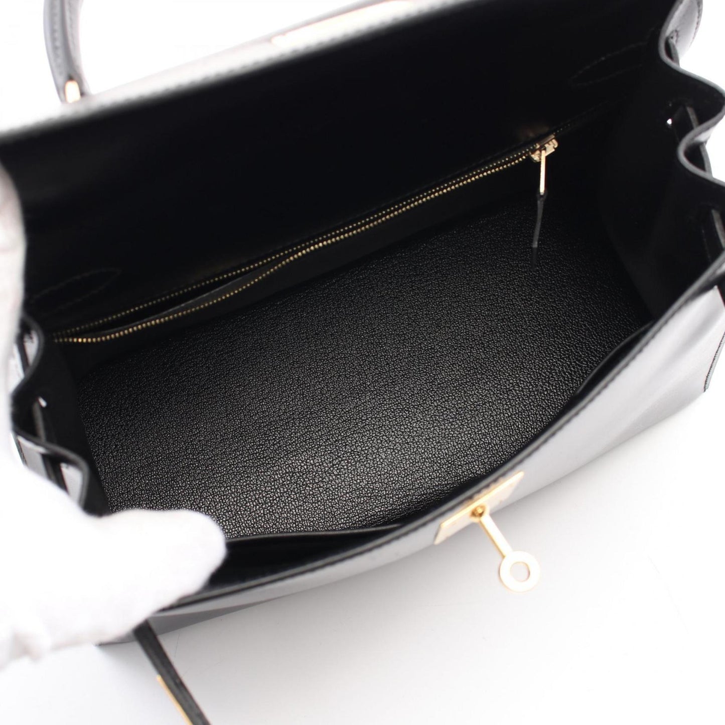 Hermes Black Box Calf Leather Leather Handbag ( )