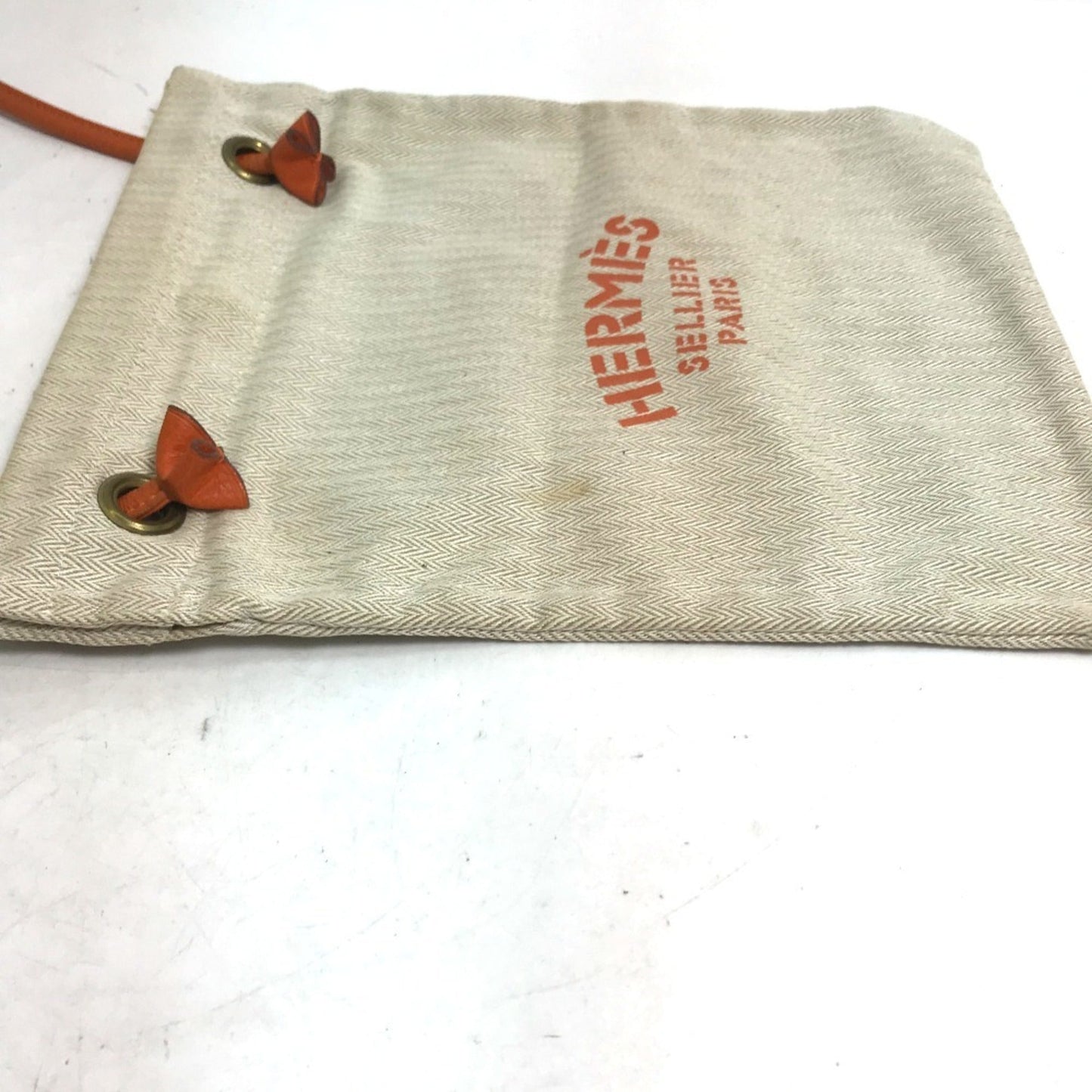 Hermes Beige Orange Canvas Leather Shoulder Bag ( )