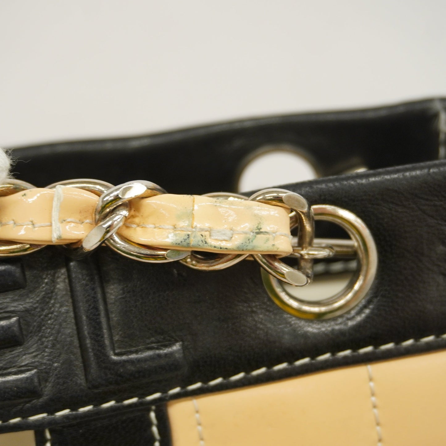 CHANEL   Chocolate Bar Chain Shoulder Women's Patent Leather Beige,Black