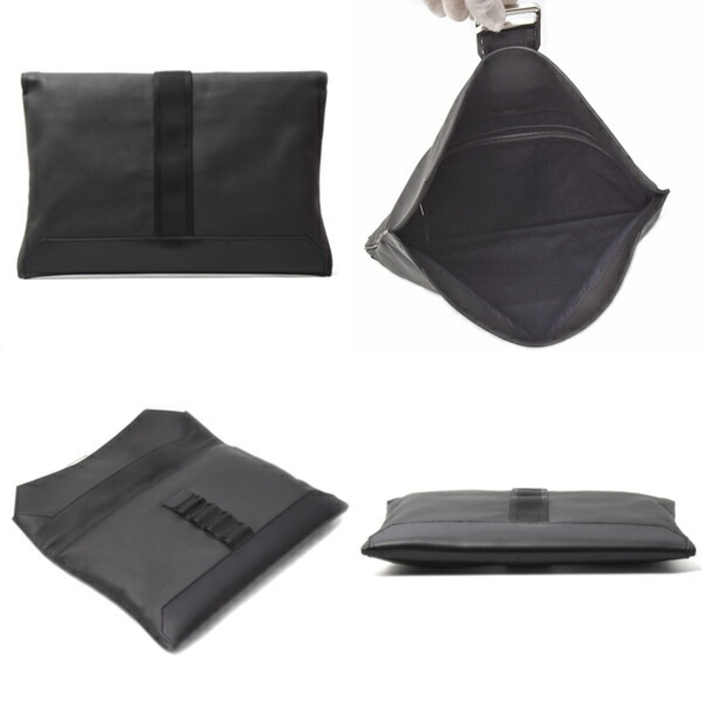 Hermes Black Taurillon Clemence Leather Clutch Bag ( )