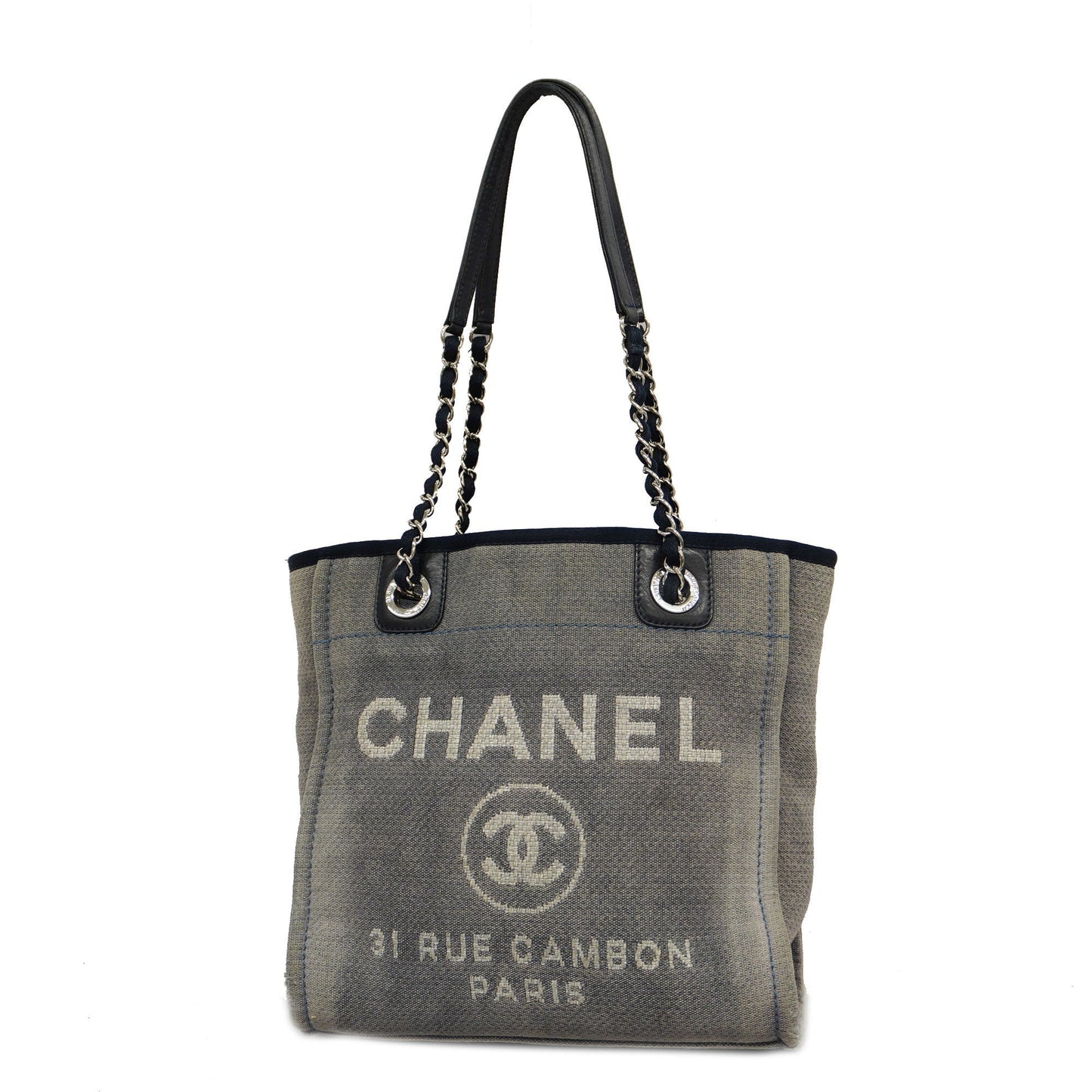 CHANEL   Deauville Shoulder Bag Women's Canvas,Leather Shoulder Bag Navy