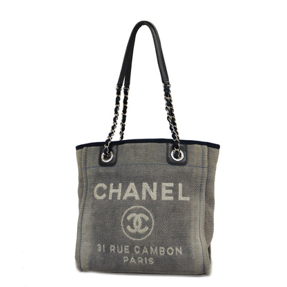 CHANEL   Deauville Shoulder Bag Women's Canvas,Leather Shoulder Bag Navy