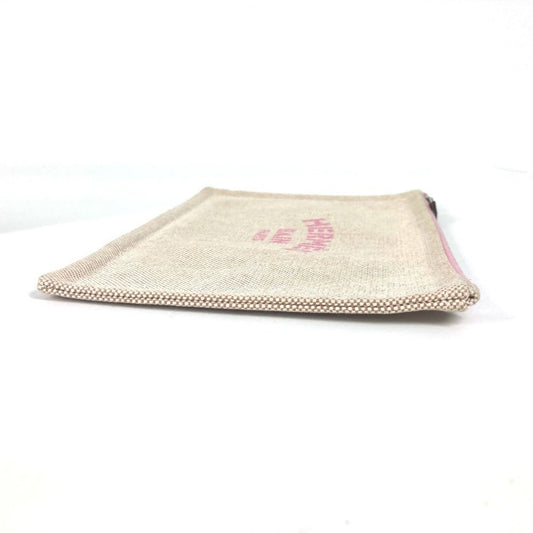 Hermes Beige Pink Canvas Clutch Bag ( )