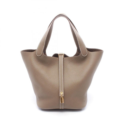 Hermes Brown Etoupe Gray Taurillon Clemence Leather Handbag ( )