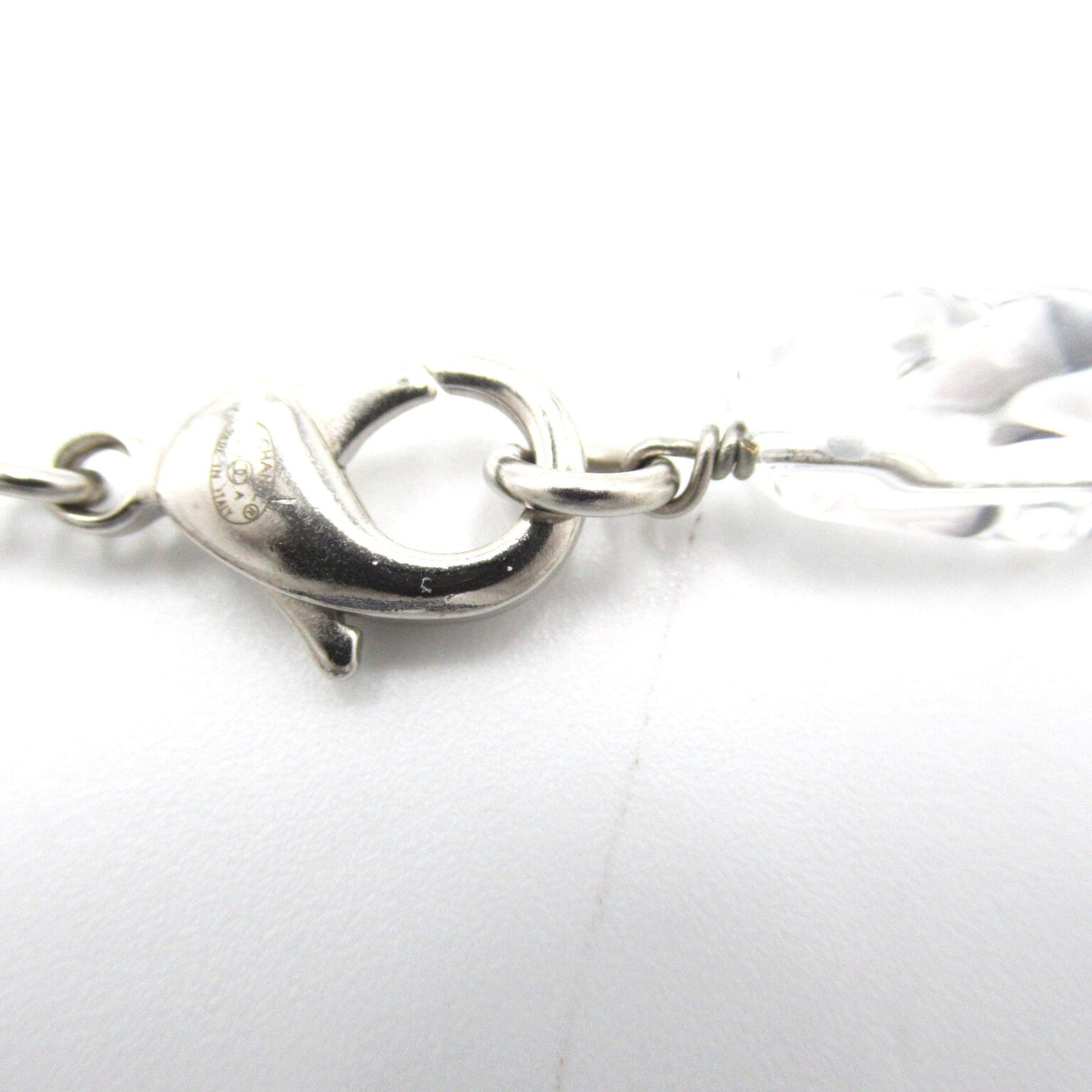 CHANEL B10A Long Necklace Necklace White Silver Plastic plating White Silver