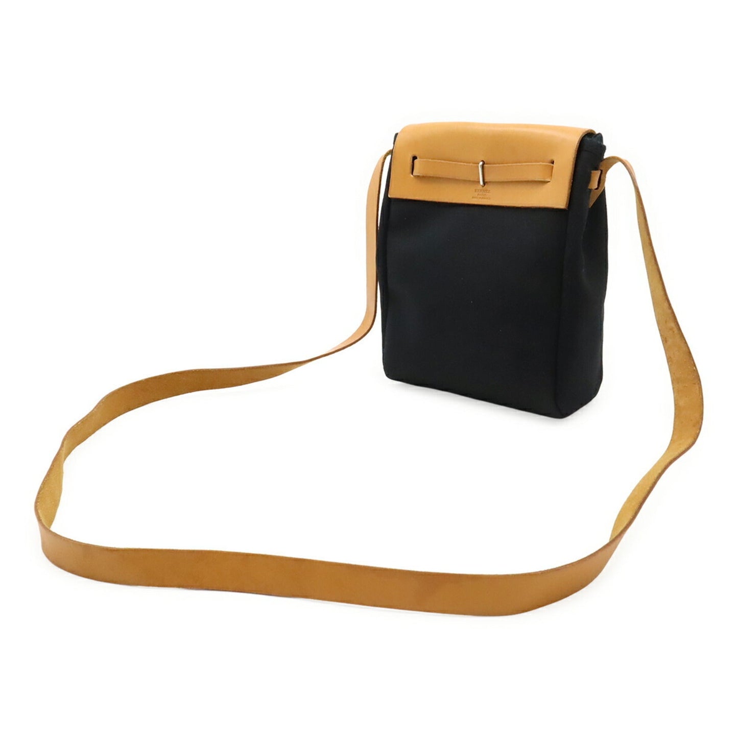 Hermes Black Natural Toile Officier Leather Pochette Shoulder Bag ( )