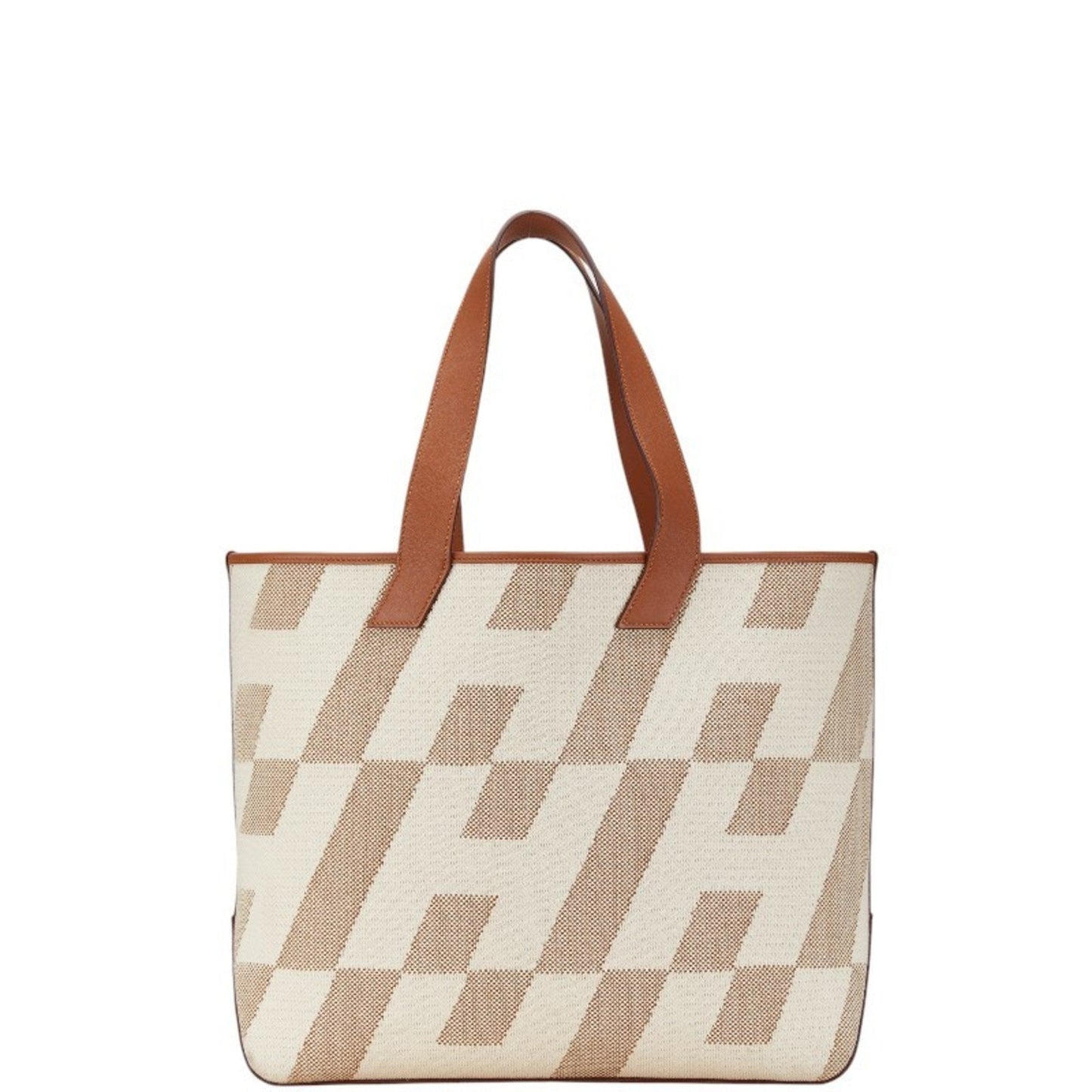 Hermes Beige Brown Toile H Leather Tote Bag ( )