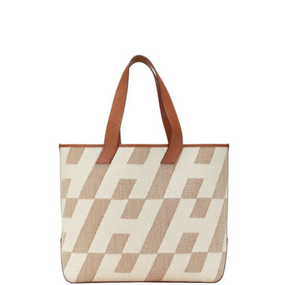 Hermes Beige Brown Toile H Leather Tote Bag ( )