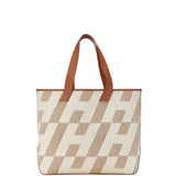 Hermes Beige Brown Toile H Leather Tote Bag ( )