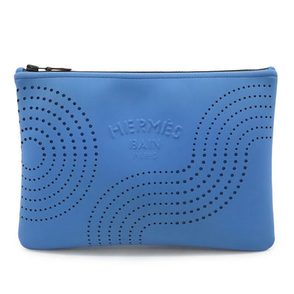 Hermes Blue Polyamide Leather Clutch Bag Pouch ( )