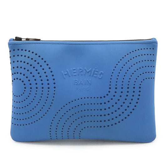 Hermes Blue Polyamide Leather Clutch Bag Pouch ( )