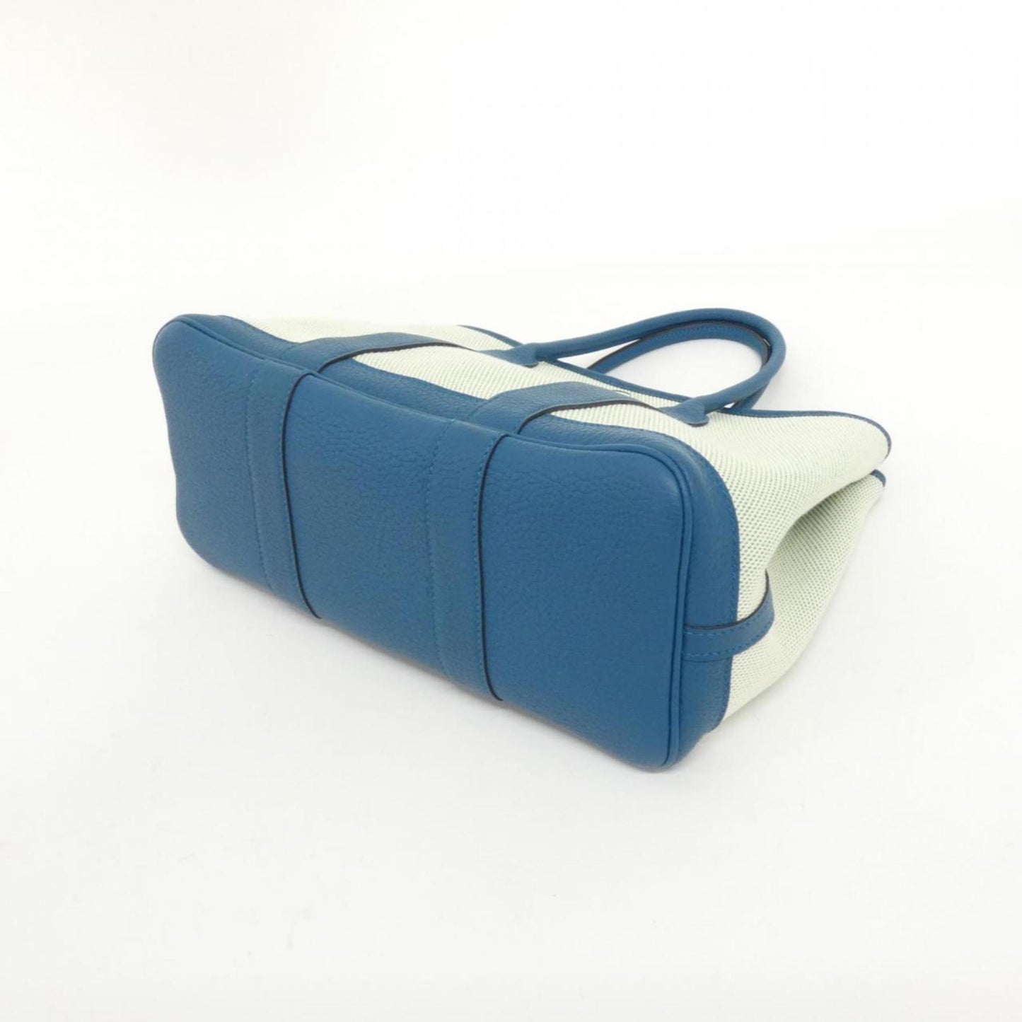 Hermes Bambou Blue Ecru Toile H Negonda Leather Handbag ( )