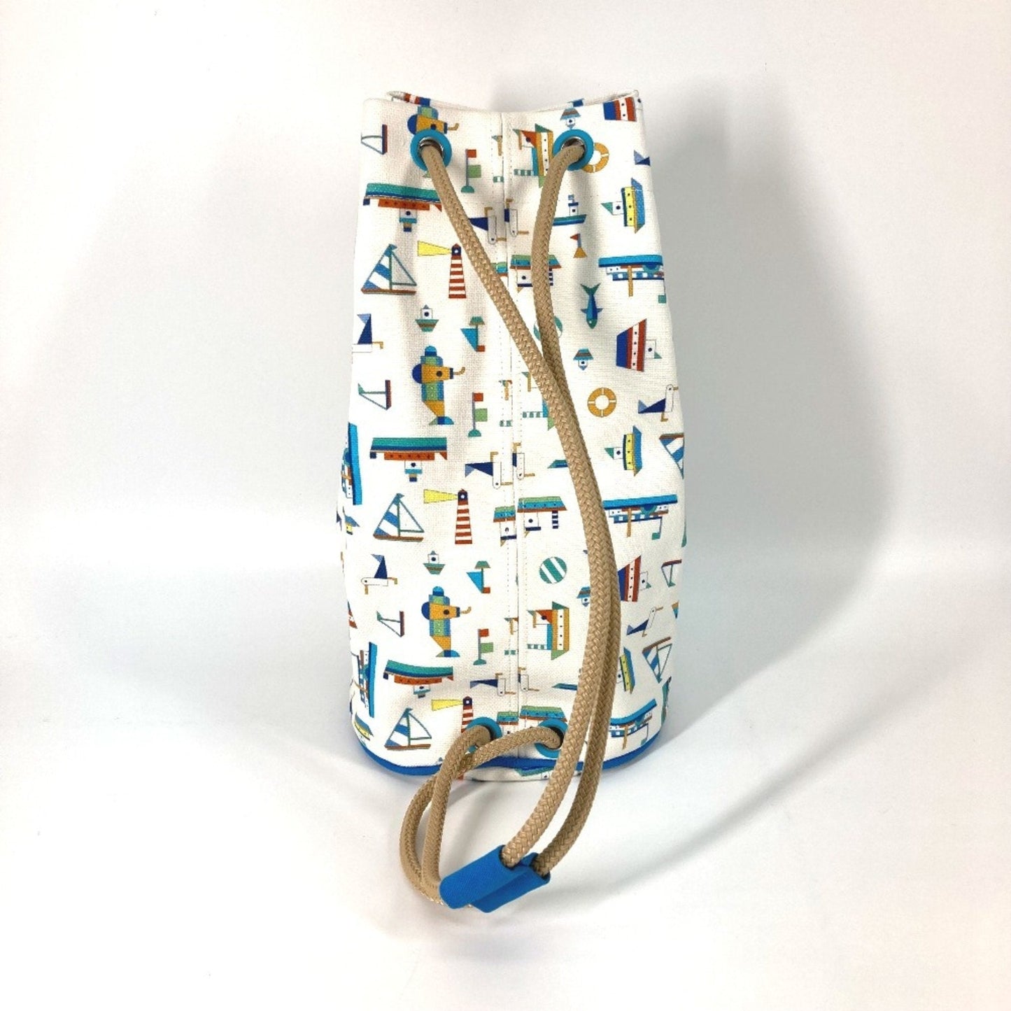 Hermes Blue White Cotton Shoulder Bag ( )
