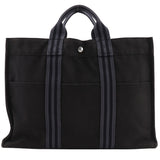 Hermes Black Cotton Canvas Handbag Tote Bag ( )