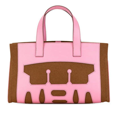 Hermes Brown Pink Felt Epsom Leather Handbag Tote Bag ( )