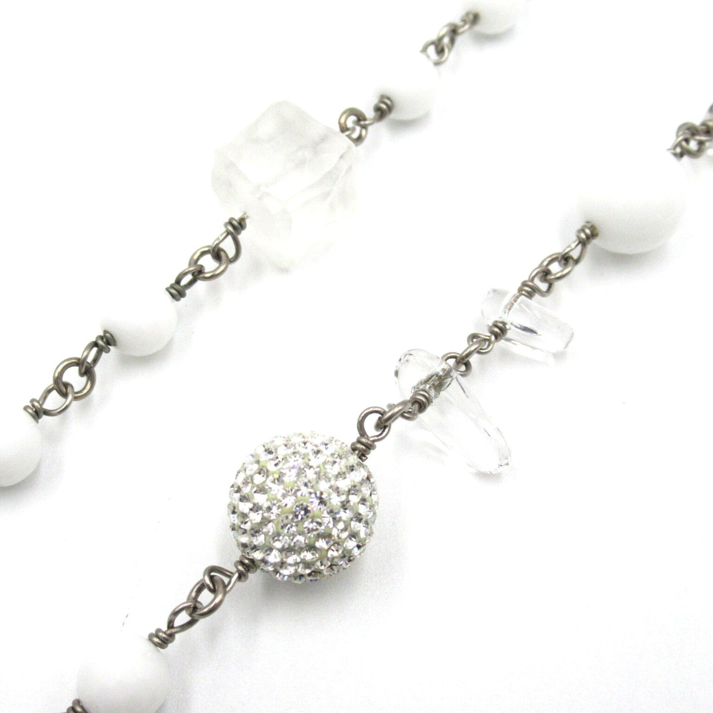 CHANEL B10A Long Necklace Necklace White Silver Plastic plating White Silver