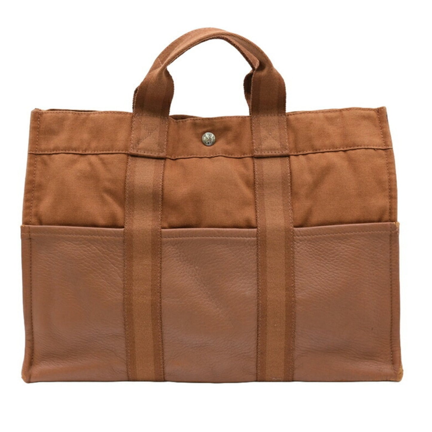 Hermes Brown Canvas Leather Handbag Tote Bag ( )