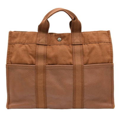 Hermes Brown Canvas Leather Handbag Tote Bag ( )