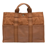 Hermes Brown Canvas Leather Handbag Tote Bag ( )