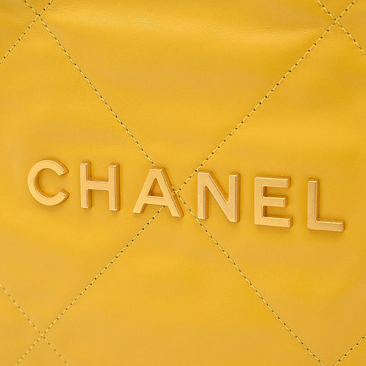 Chanel 22 Chain Shoulder Bag with Small Pouch Leather Yellow AS3260