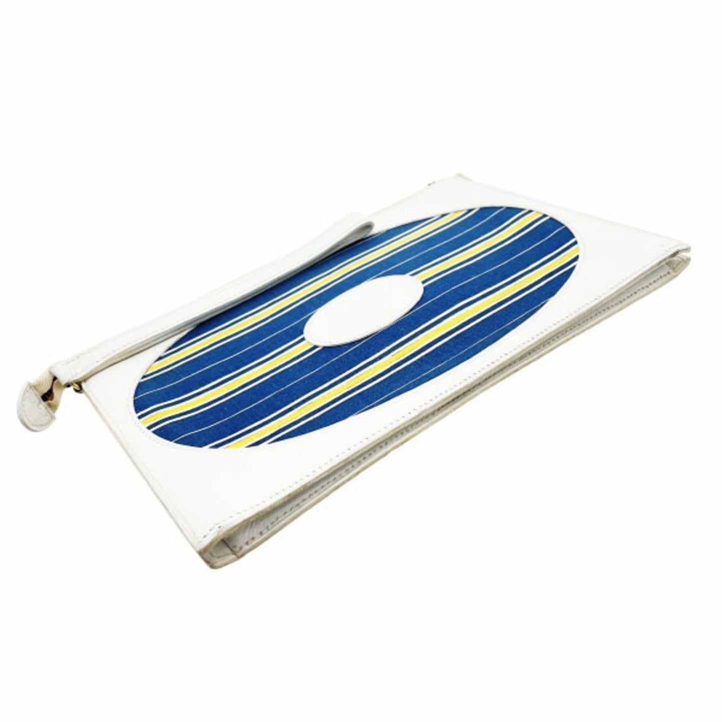 Hermes Blue Off-White Yellow Leather Fabric Clutch Bag Handbag ( )