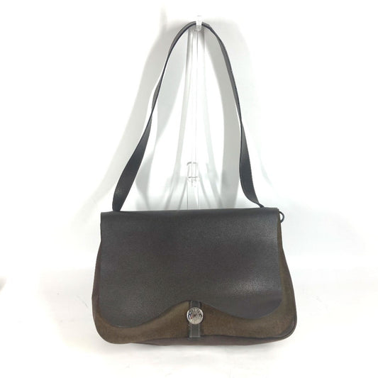 Hermes Brown Canvas Leather Messenger Bag Shoulder Bag ( )