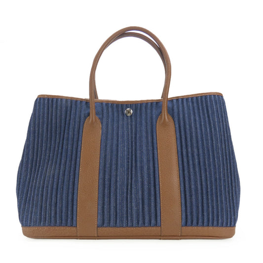 Hermes Brown Indigo Blue Denim Leather Tote Bag ( )