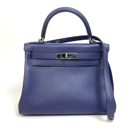 Hermes Blue Evercalf Leather Handbag Shoulder Bag ( )