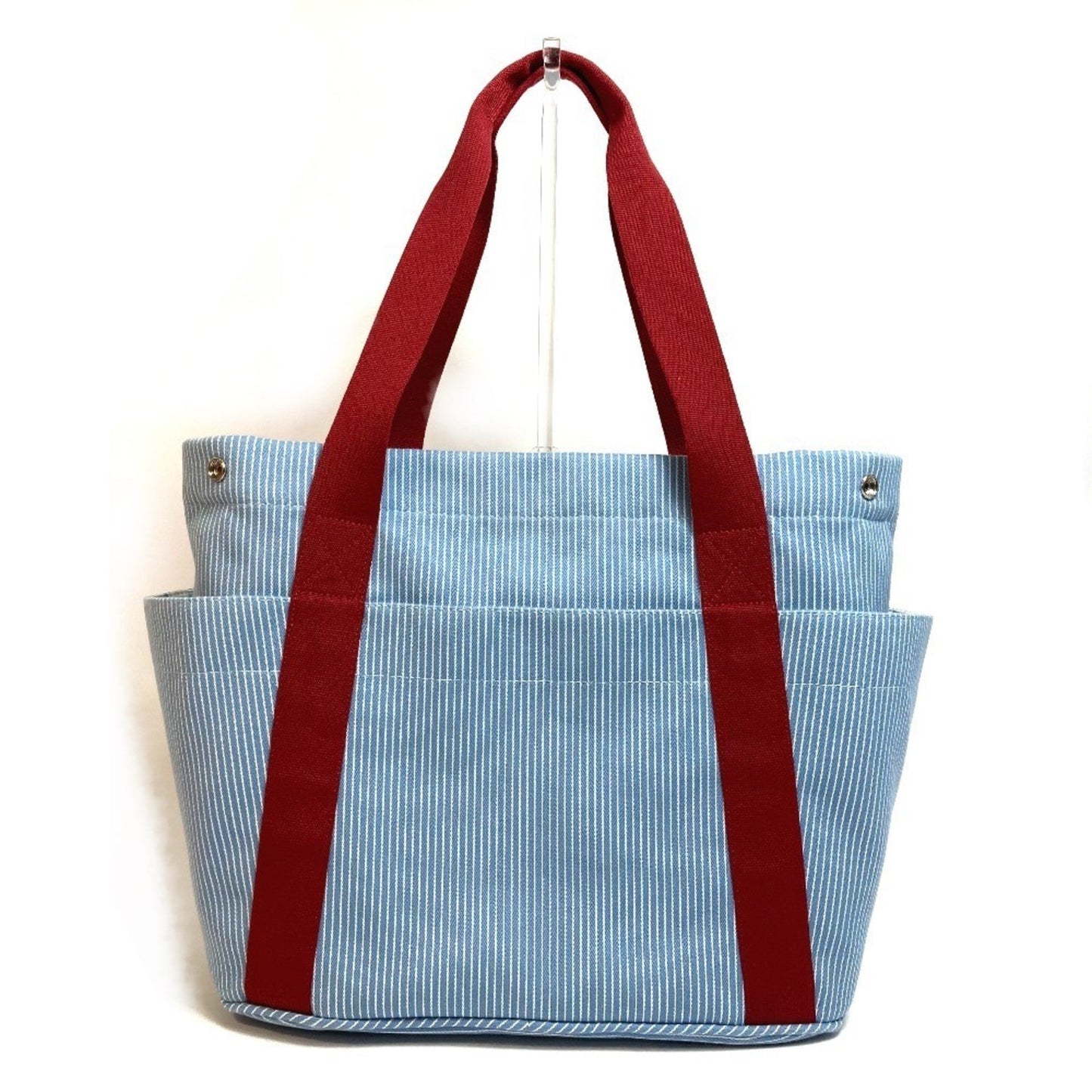 Hermes Blue Red Color Canvas Tote Bag ( )