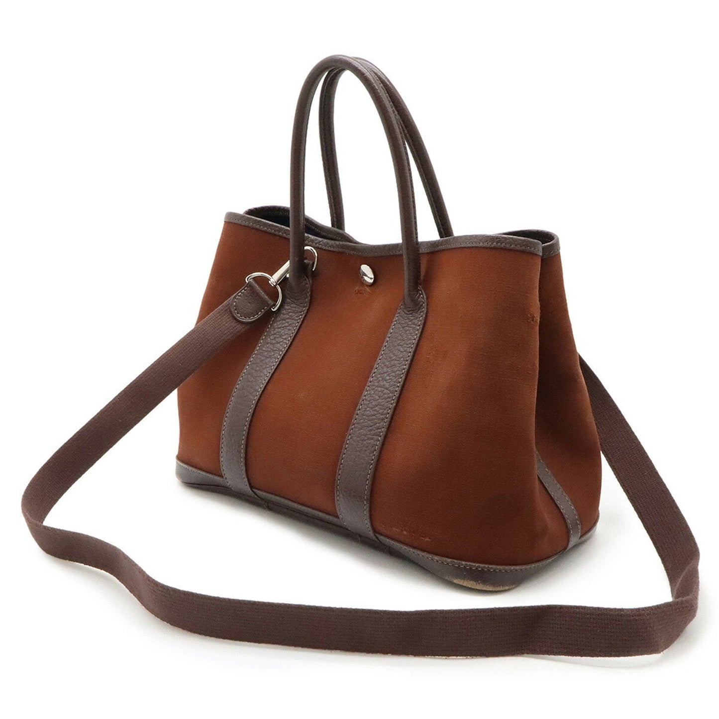 Hermes Brown Toile Officier Leather Handbag Shoulder Bag Tote Bag ( )