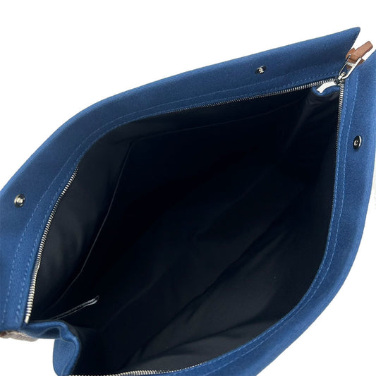 Hermes Brown Navy Canvas Leather Clutch Bag ( )