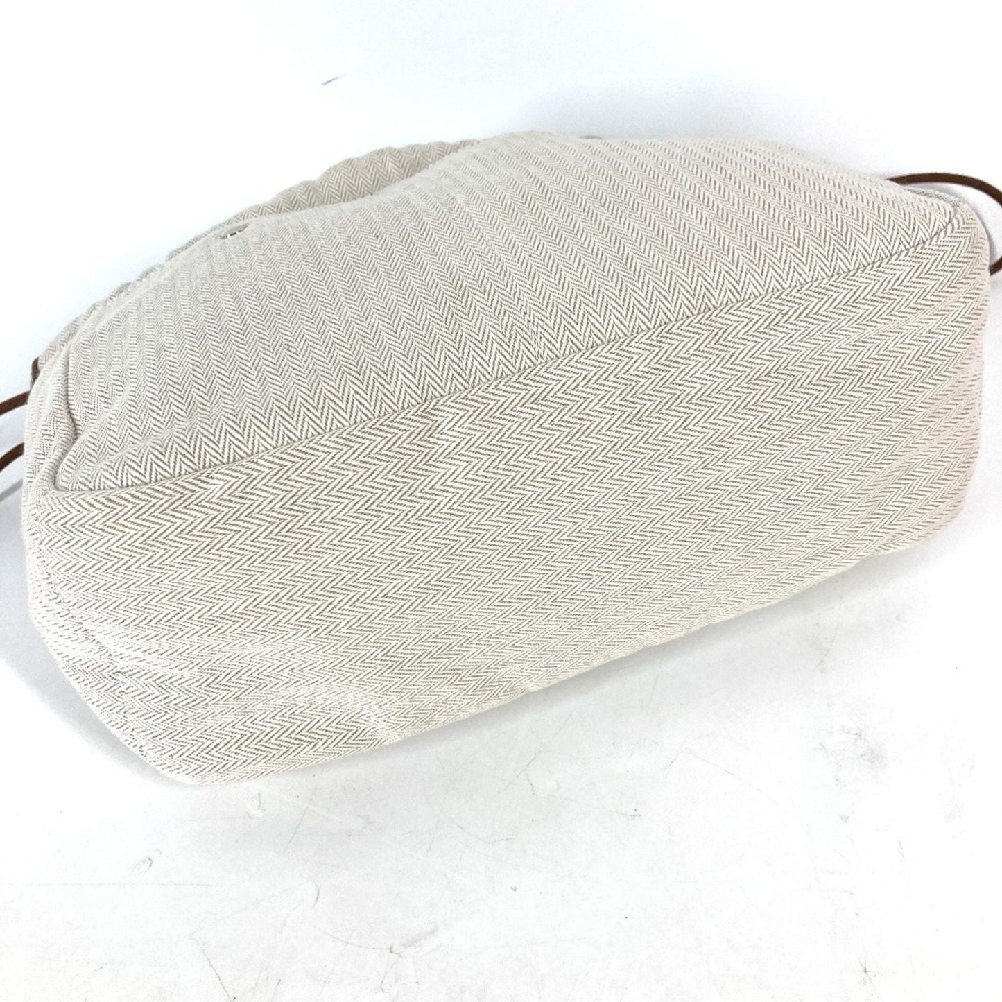 Hermes Beige Dark Brown Toile Chevron Barenia Leather Pouch ( )