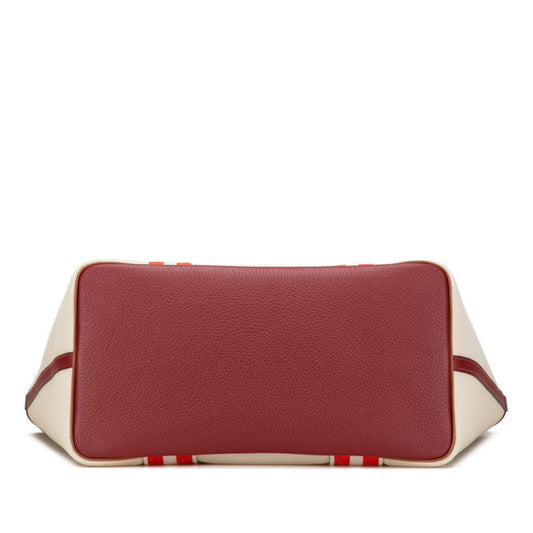 Hermes Beige Red Brown Taurillon Clemence Leather Tote Bag ( )
